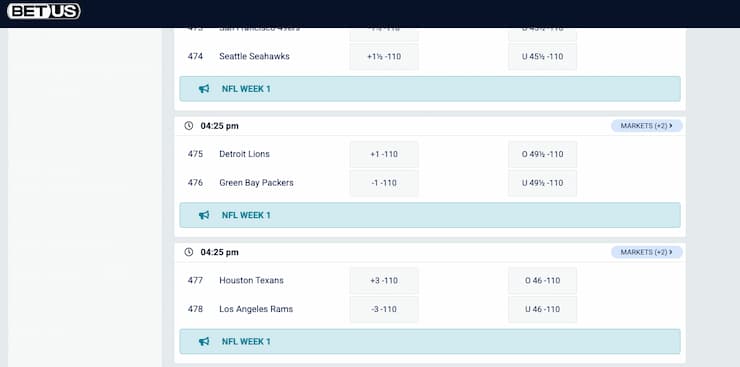 BetUS’s platform showcasing live odds for online betting in California.